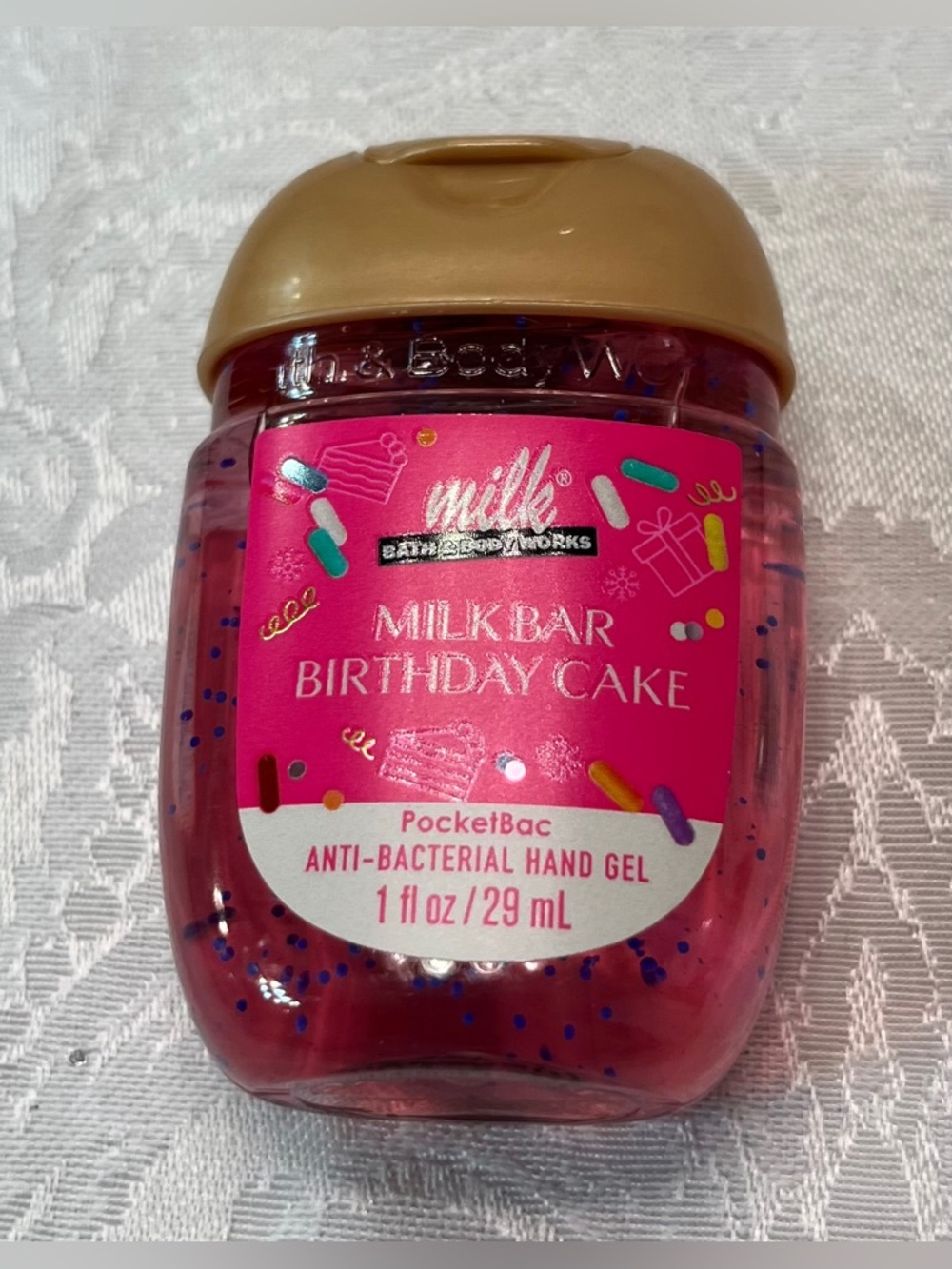 Bath & Body Works Milk Bar Birthday Cake Candle 3-Wick & Hand Sanitizer Gel NWT - Picture 7 of 8